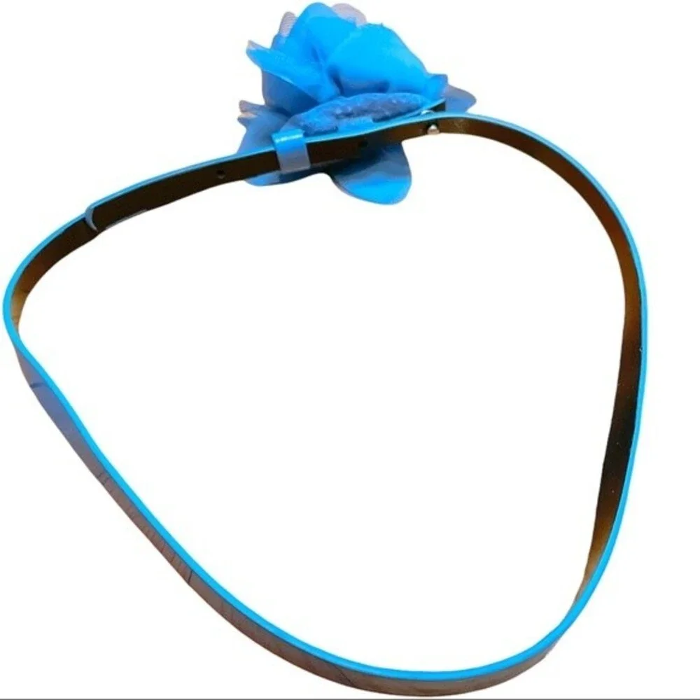 Girls Thin Blue Tulle Flower Adjustable Belt